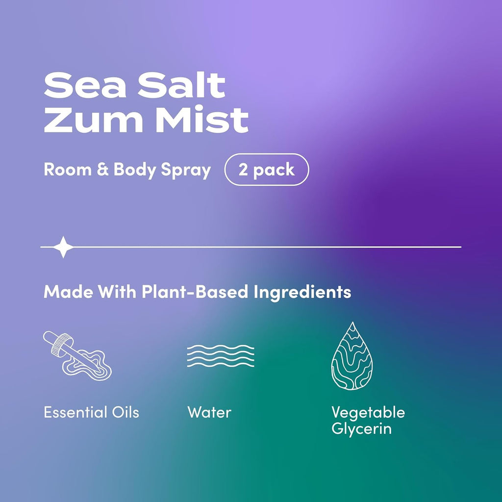 Zum Mist Room & Body Spray - Aromatherapy Essential Oil Spray - Natural Body Mist & Room Spray - Sea Salt Scent - 4 Fl Oz (2 Pack)