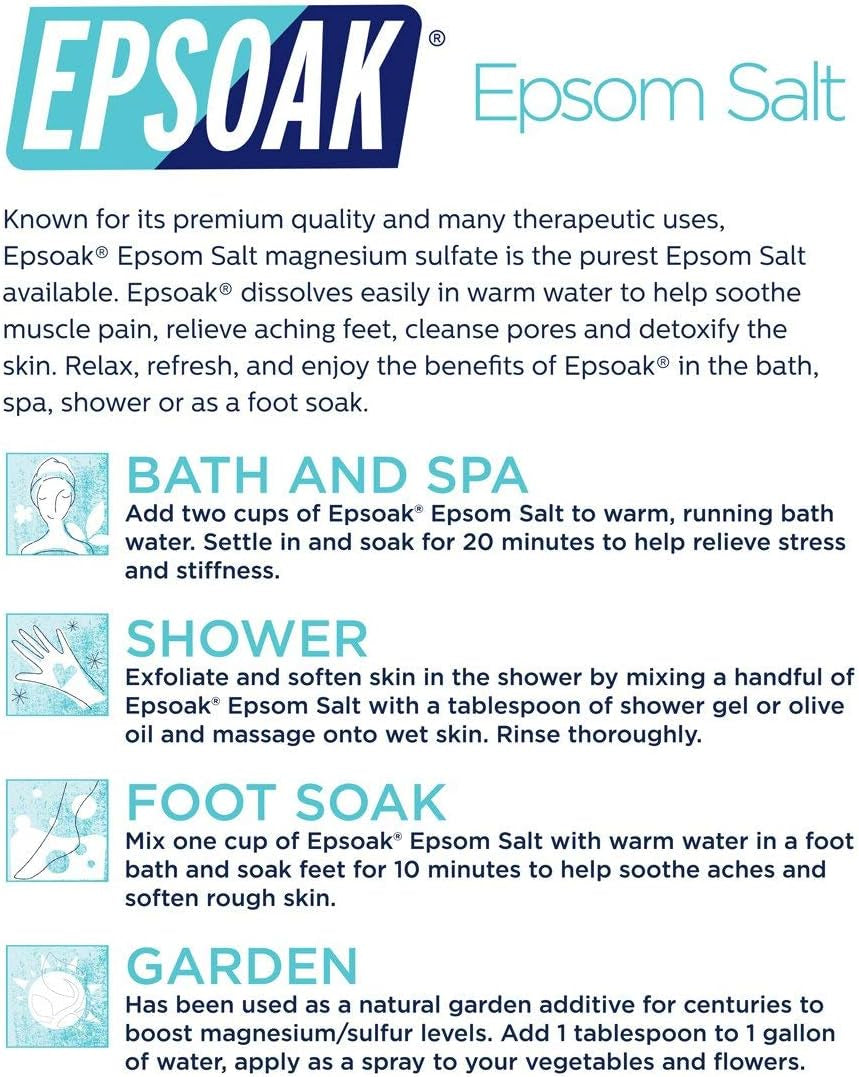 Epsom Salt – 10 Lb (Two 5 Lb Resealable Bags), Magnesium Sulfate USP, Unscented, Made in USA, Perfect for Bath, Spa, and Soaking