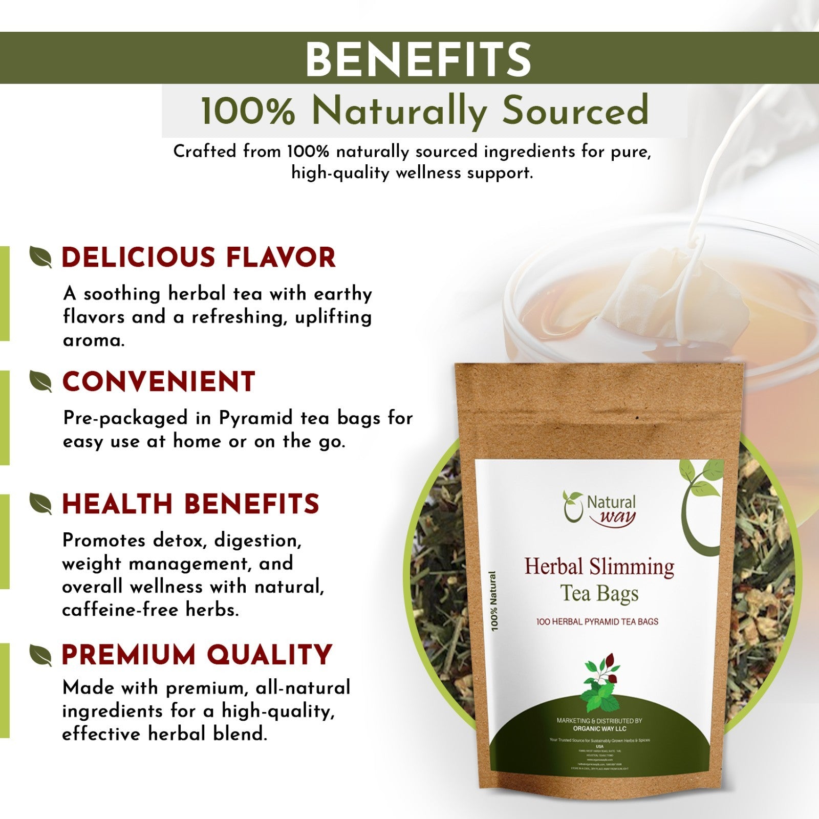 Pyramid Herbal Slimming Tea Bags | ECO Conscious Packaging | 9 Oz (Pack of 100)