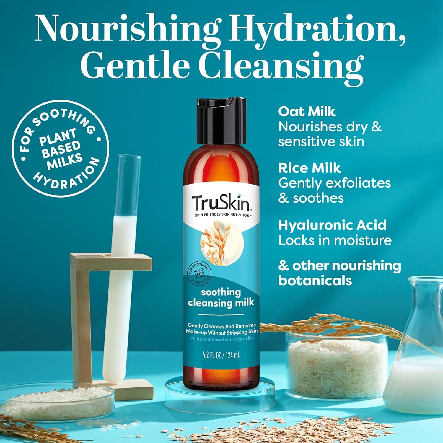 Soothing Cleansing Milk - Gentle Facial Cleanser with Rice & Oat Milk, Hyaluronic Acid - Removes Make-Up without Stripping Sensitive Skin