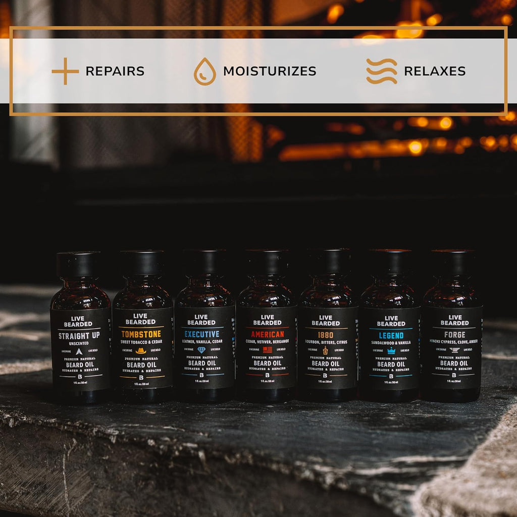 Beard Oil, 1 Fl Oz - Premium All-Natural Jojoba - Made in the USA - Hair and Skin Care for Men with Dry, Flaky Patches | Executive Scent - Cedar, Vanilla