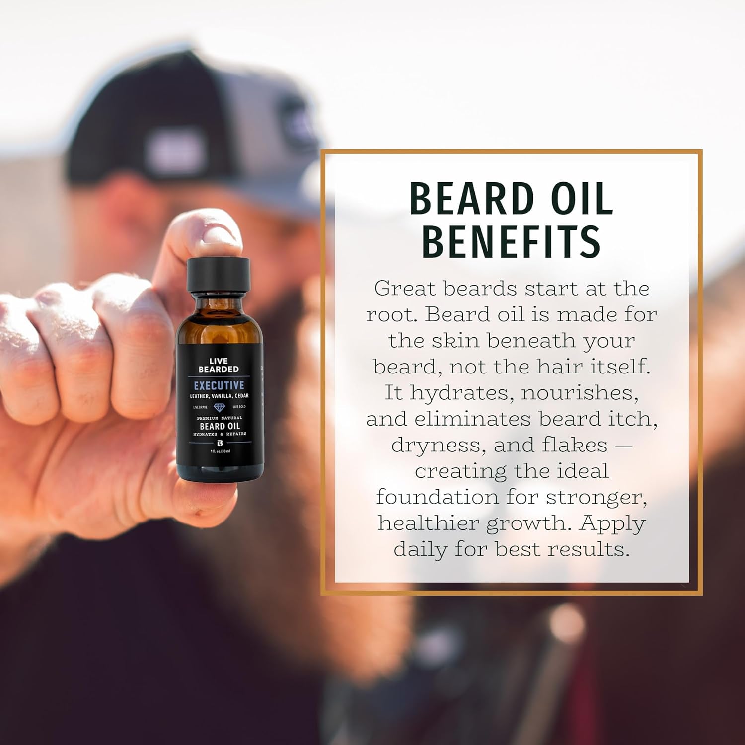 Beard Oil, 1 Fl Oz - Premium All-Natural Jojoba - Made in the USA - Hair and Skin Care for Men with Dry, Flaky Patches | Executive Scent - Cedar, Vanilla